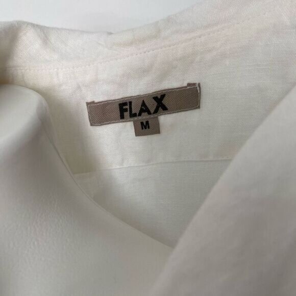 Flax 100% Linen ivory boxy button down short sleeve top - Picture 3 of 7